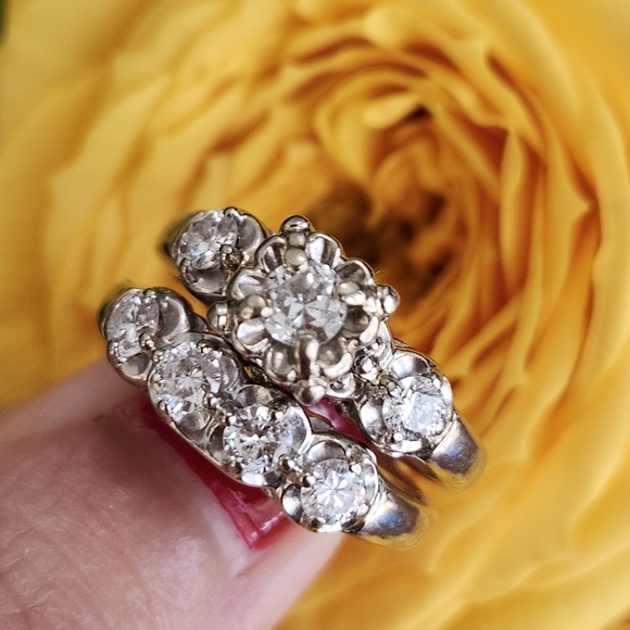 Vintage 14K Diamond Wedding Set - Picture 2 of 16